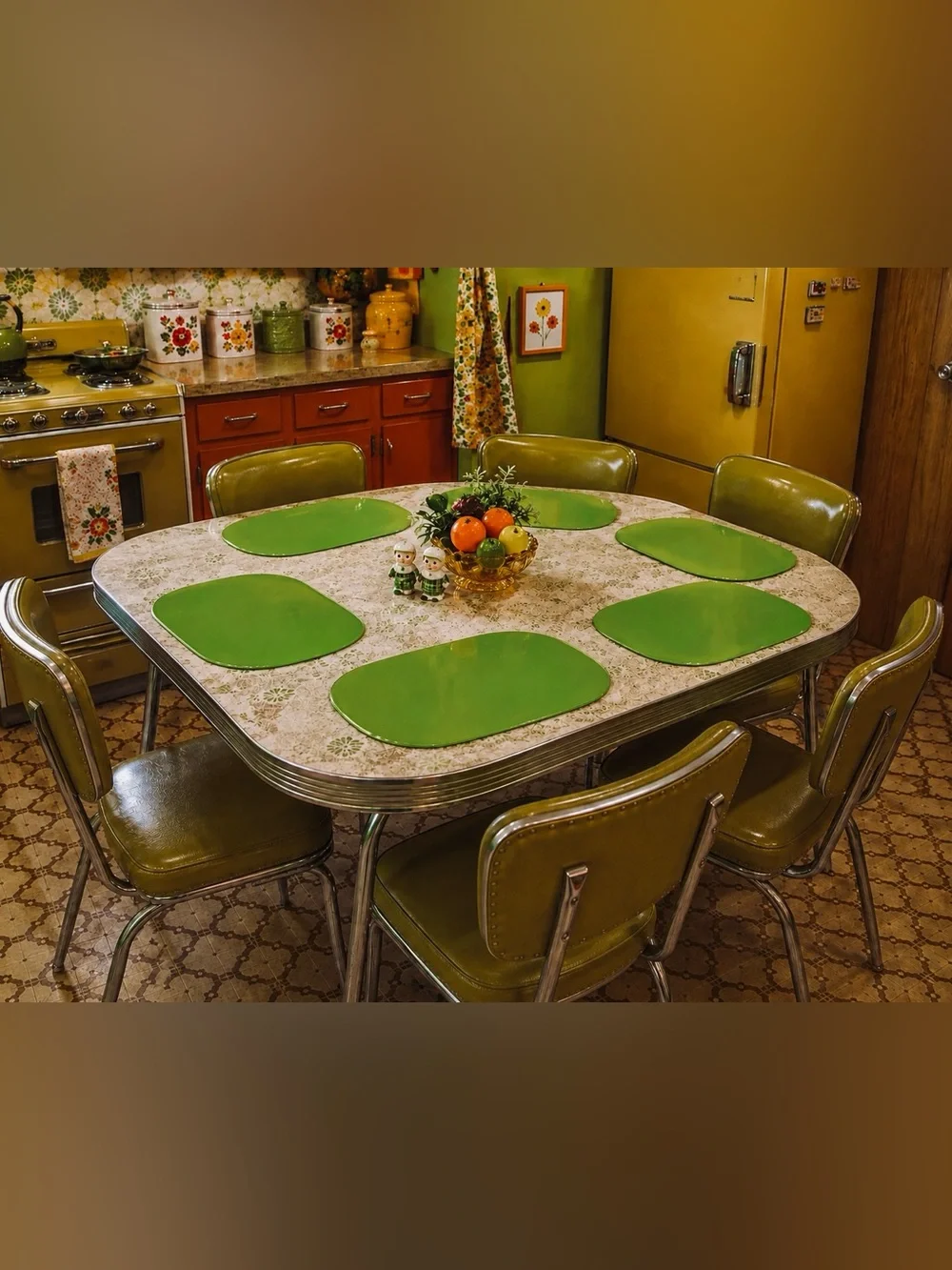 Set of 6 Vintage 70s Chartreuse Lime Green Vinyl Placemats MCM Retro